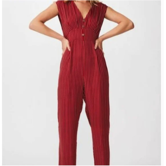 Cotton-on jenny stripe garnet delilah deep v-Neck jumpsuit - Picture 3 of 11